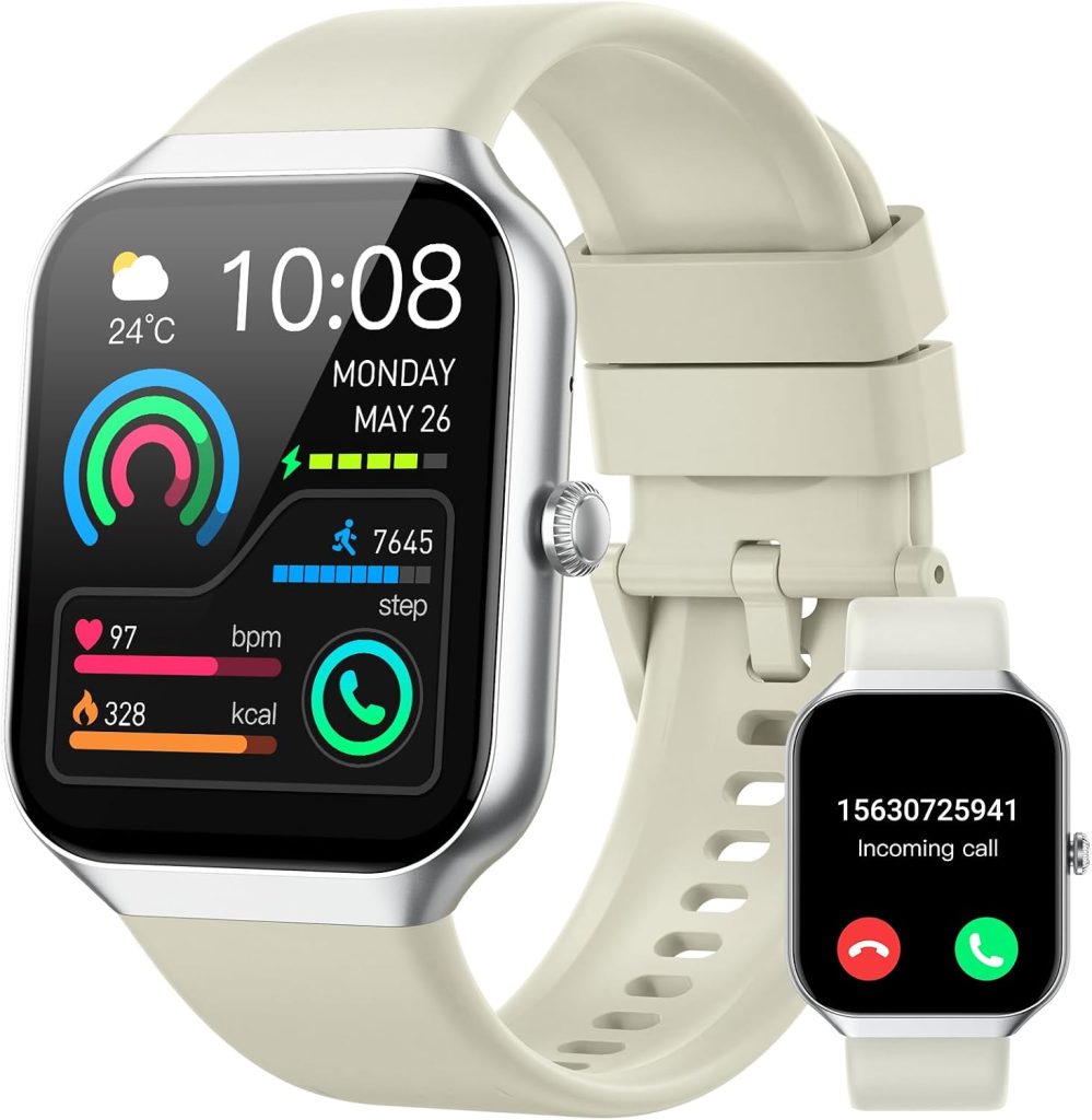 Montre Connectée Homme Femme Appel Bluetooth 113+ Modes Sportifs Smartwatch | 1.96" Montre Sport avec Podometre Moniteur Sommeil Cardiofrequencemetre Podomètre, Etanche IP68 Montre Sport Blanc