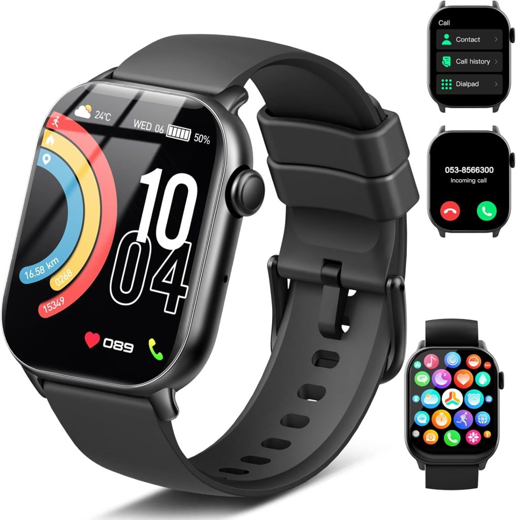 Montre Connectée Homme Femme, 1.96" Smartwatch Moniteur Sommeil Fréquence Cardiaque Podomètre, 110+ Sportifs, Montre Intelligente avec Appel Bluetooth, Etanche IP68 Montre Sport pour Android iOS, Noir