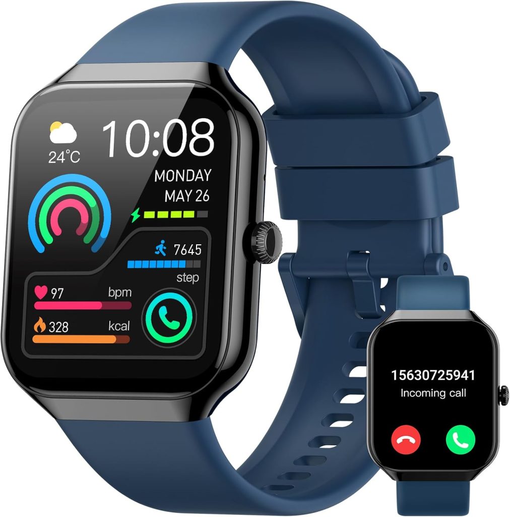 Jugeman Montre Connectée Homme, 1.96" Montre Connectee Appel Bluetooth | 113+Sportifs Montre Sport Cardiofrequencemètre/Moniteur Sommeil/Podometre Smartwatch, Montre Intelligente Bleu