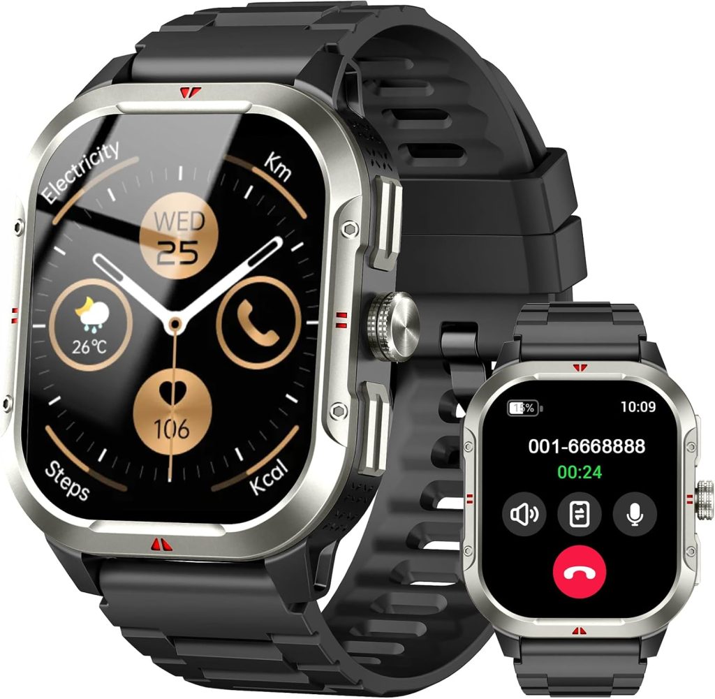 Jugeman Montre Connectée Homme GPS Intégré, Militaire Smartwatch, Noir | 2.06" HD avec Appel Bluetooth, Etanche IP68, 110+ Sportifs, Podometre, Suivi Santé et Sommeil, Montre Sport pour Android IOS