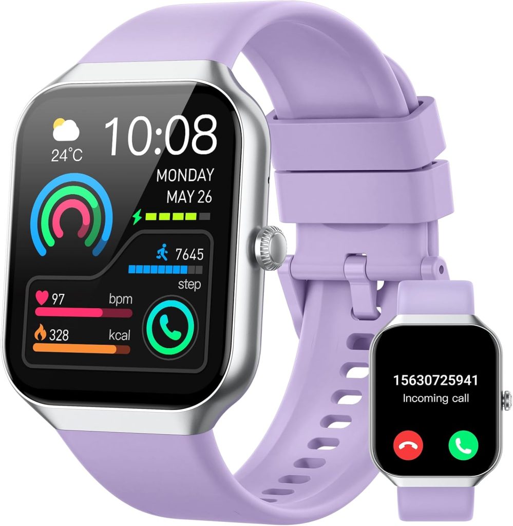 Montre Connectée Femme Homme, 1.96" HD Smartwatch avec Appel Bluetooth | Montre Connectee Etanche IP68, 113+ Sportifs/Podometre/Fréquence Cardiaque/Sommeil, Montre Sport pour Android iOS, Violet