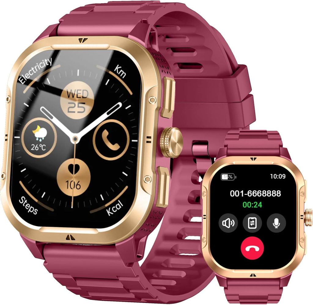 Jugeman Montre Connectée Homme GPS Intégré, Militaire Smartwatch, Rouge | 2.06" HD avec Appel Bluetooth, Etanche IP68, 110+ Sportifs, Podometre, Suivi Santé et Sommeil, Montre Sport pour Android IOS