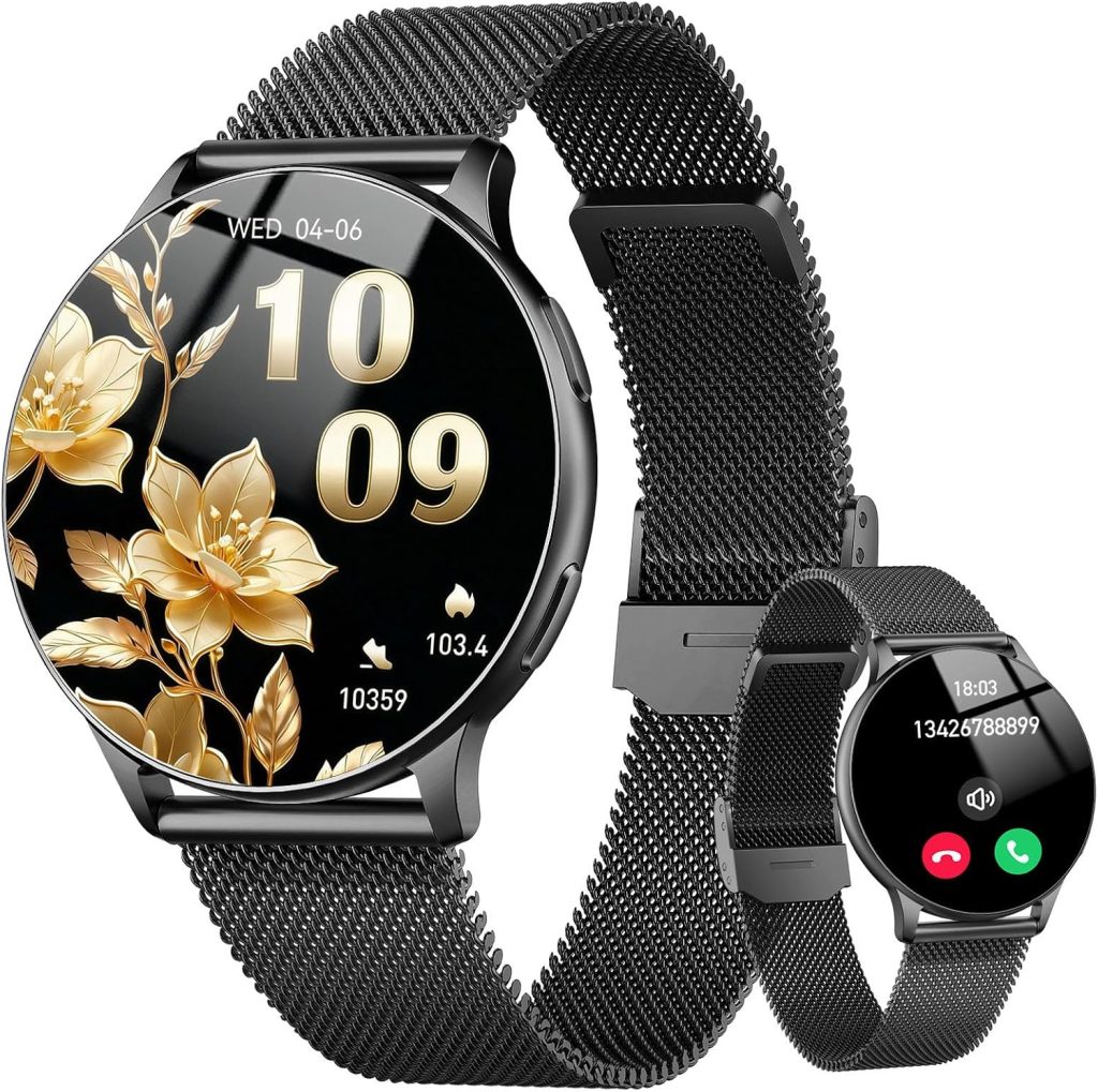 Montre Connectée Femme avec Appel Bluetooth, 1.32" Smartwatch avec Fréquence Cardiaque/SpO2/Sommeil Montre, 120+ Mode Sportifs Montre, IP68 étanche Fitness Podomètre Compatible pour Android iOS
