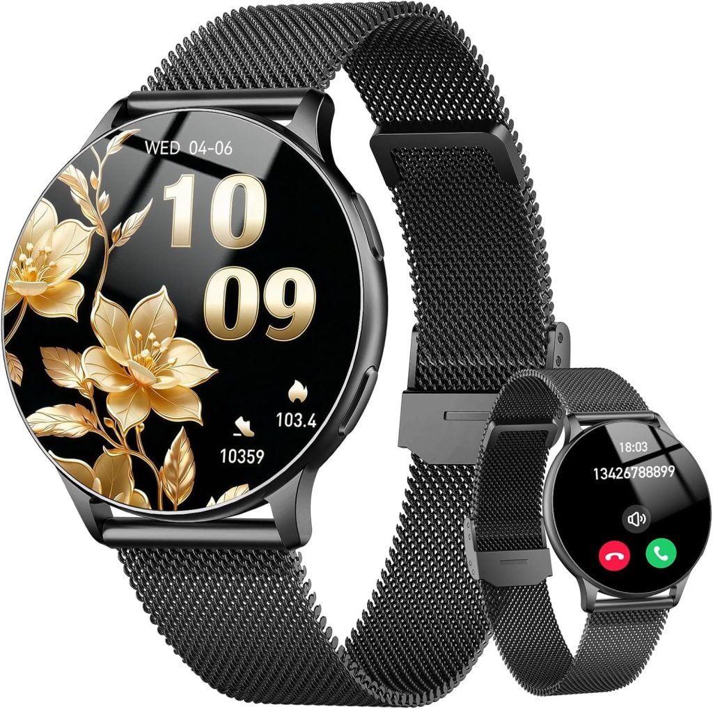 Montre Connectée Femme avec Appel Bluetooth, 1.32" Smartwatch avec Fréquence Cardiaque/SpO2/Sommeil Montre, 120+ Mode Sportifs Montre, IP68 étanche Fitness Podomètre Compatible pour Android iOS